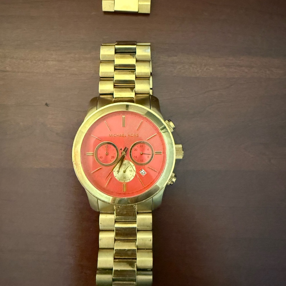 Michael Kors Gold Watch with Coral Dial
